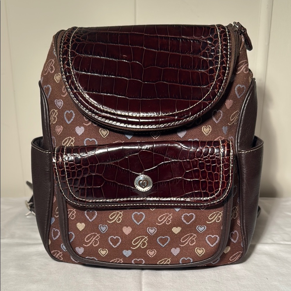 Brighton Burgundy and Brown Heart Pattern Backpack